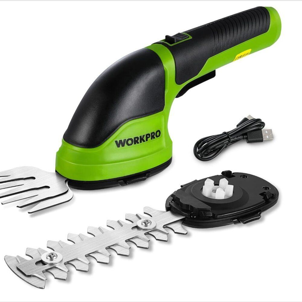 WORKPRO Cordless Grass Shear & Shrubbery Trimmer - 2 in 1 Handheld Hedge Trimmer